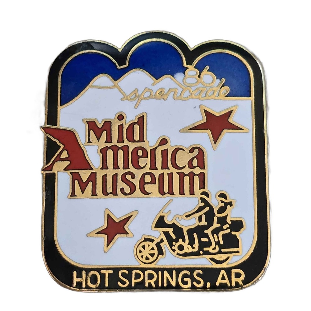 1986 Mid America Museum Aspencade Hot Springs Arkansas Lapel Vest Hat Pin J30